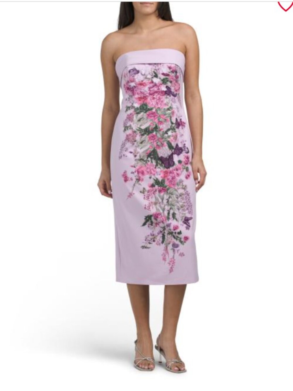 Rene Ruiz Strapless 3D Floral Applique Midi Dress